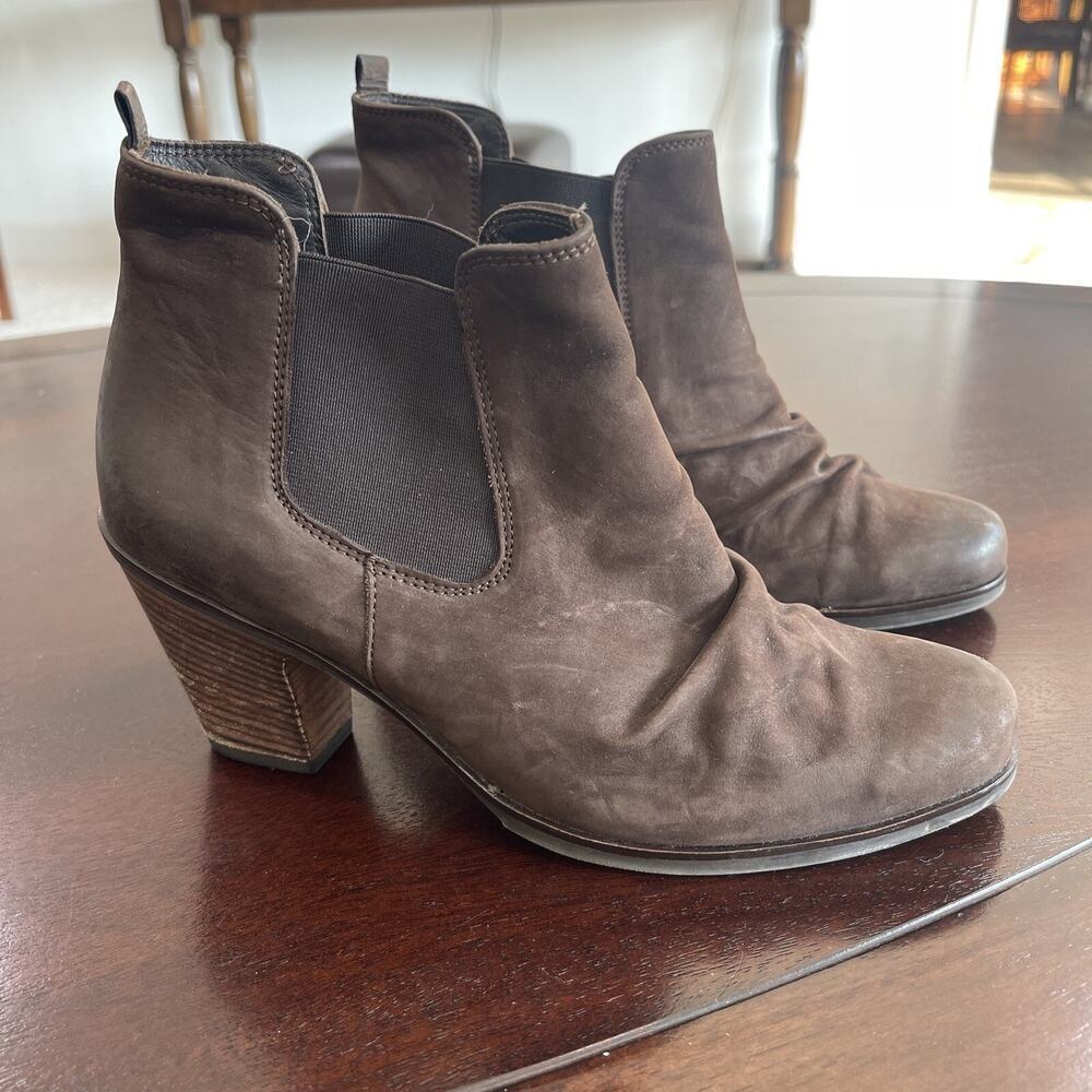 Paul Green Women 6.5 Chelsea Boots Brown Heeled Slouchy Suede Leather Classic